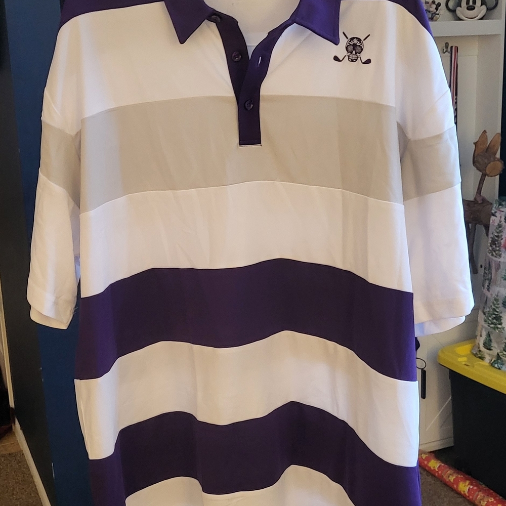 Striped Purple and White Men's Polo Shirt
